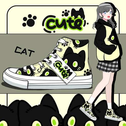 Adorable Black Cute Kitty Sneakers